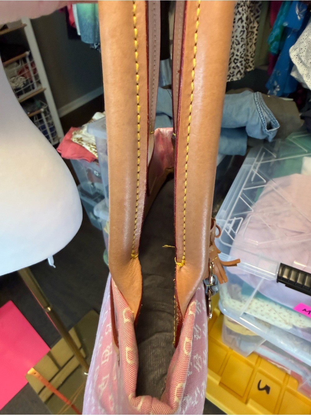 Vintage Dooney & Bourke Pink Monogram Canvas Small Tote Satchel Y2K Heart Charm - Picture 5 of 14